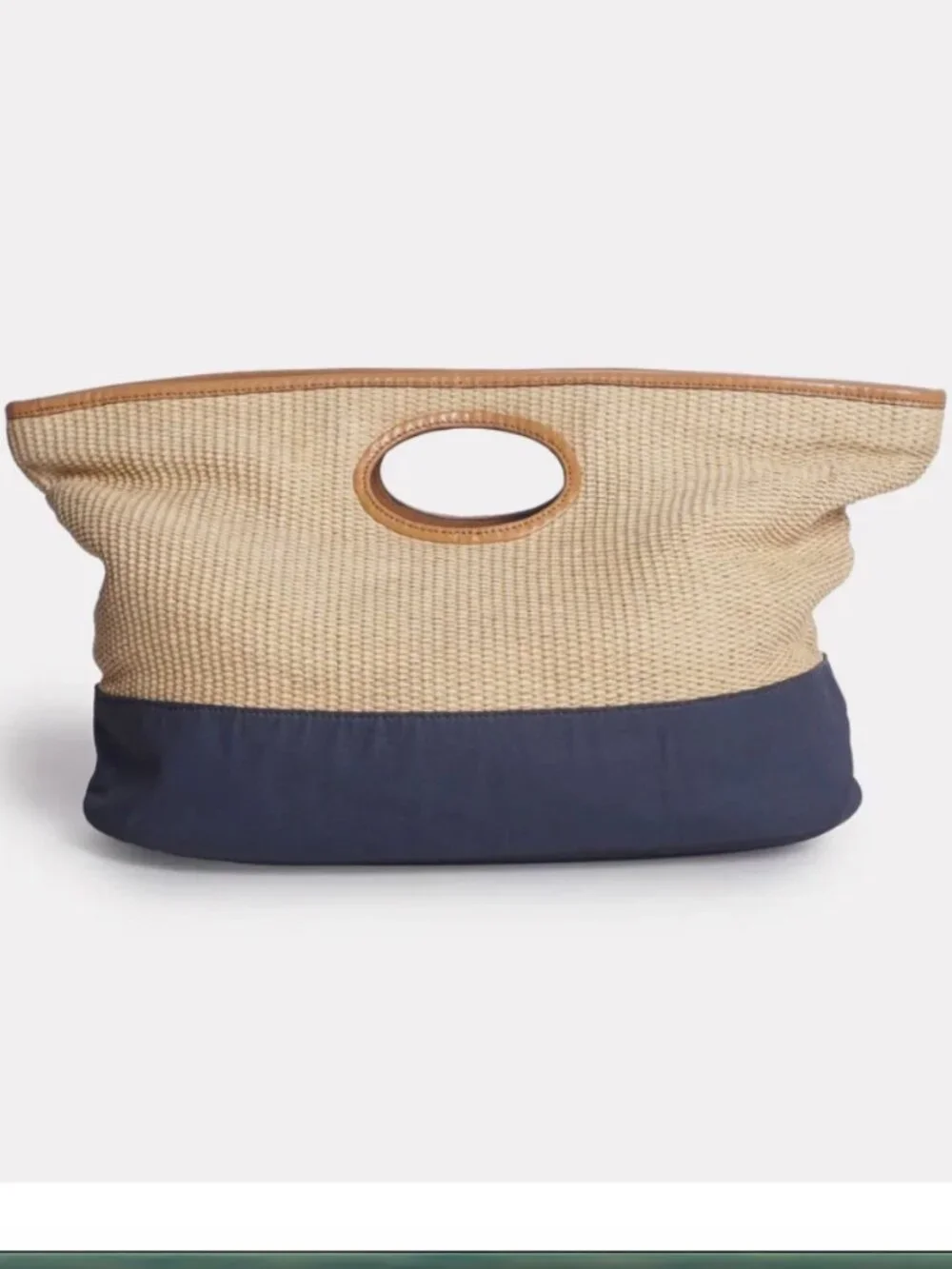 Tory Burch Natural Straw & Navy Blue Ella Tote Bag